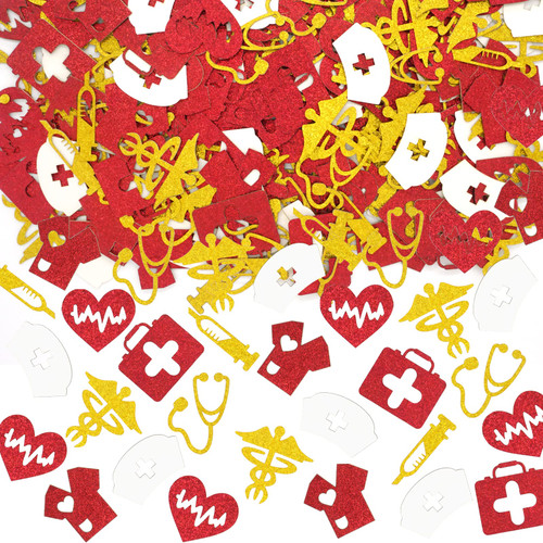 MZ.ogm 200Pcs Nurse Confetti Graduation 2023, 2023 Graduation for Table , Party Decorations, Decorations Nursing School Gold,White,Red