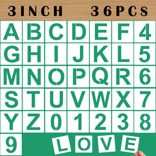 36PCS Letter Stencils 3 inch Reusable Plastic, Alphabet Craft Stencils and Number, Art Craft Stencils, Number Templates Letter Stencils for Wood, Wall, Fabric, Rock, Chalkboard, Signage 36PCS Letter Stencils 3 inch Reusable Plastic, Alphabet Craft Stencils and Number, Art Craft Stencils, Number Templates Letter Stencils for Wood, Wall, Fabric, Rock, Chalkboard, Signage