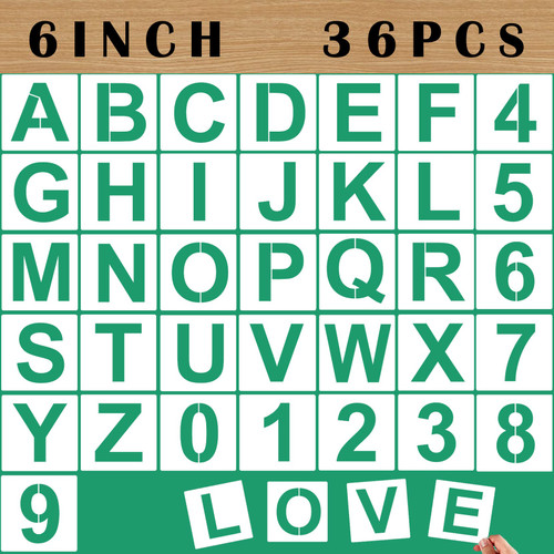 36 Pcs Large Letter Stencils and Numbers 6 inch, Alphabet Art Craft Stencils, Reusable Plastic Number Templates Letter Stencils for Wood, Wall, Fabric, Rock, Chalkboard, Signage,Sign Painting Stencils