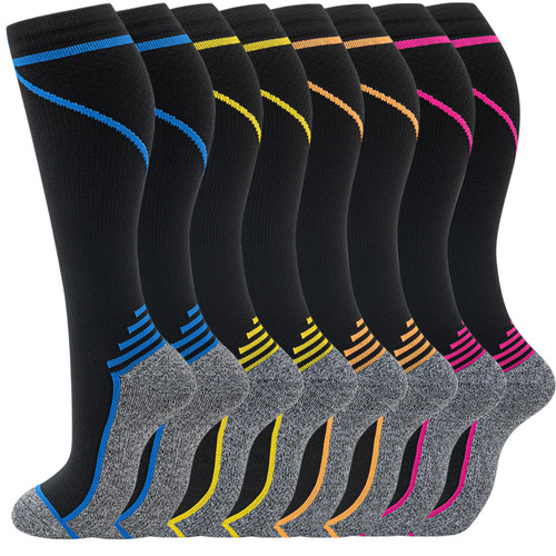 fenglaoda 8 Pairs Compression Socks for Men & Women 20-30 mmHg Knee High Nurse Pregnant Running Medical and Travel Athletic