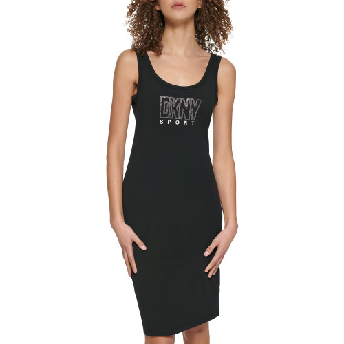 DKNY Women's Casual Sport Tank Dress, Black/Silver, Medium