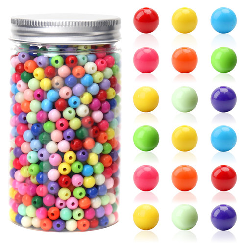 AUREHEN 1000PCs 6MM Mix Colors Acrylic Smooth Round Beads with Bottle, Acrylic Bubblegum Ball Beads, Plastic Gumball Beads Chunky Beads with Hole for Jewelry Making DIY Crafts