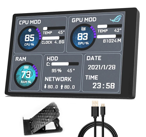 3.5 inch IPS USB Mini Screen No Need for AIDA64 PC Temperature Display for PC ARGB Computer Case Secondary Screen CPU RAM HDD Data Monitor