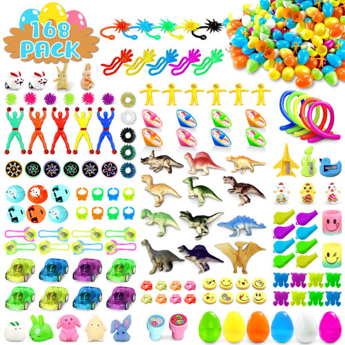 LINAYE 168 Packs Prefilled easter eggs with Toys Inside - Pre Filled Stuffed for Hunt,Easter Gifts, Easter Basket Stuffers, Easter Party Favors for Kids