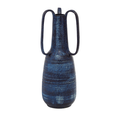 Deco 79 Ceramic Vase with Handles, 7" x 7" x 17", Blue