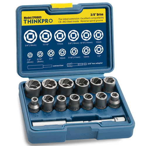 THINKPRO Upgraded Bolt Extractor Set, 15 PCS Impact Bolt & Nut Remover Set, Stripped Lug Nut Remover, Extraction Socket Set for Removing Damaged, Frozen, Rusted, Rounded-Off Bolts, Nuts & Screws THINKPRO Upgraded Bolt Extractor Set, 15 PCS Impact Bolt & Nut Remover Set, Stripped Lug Nut Remover, Extraction Socket Set for Removing Damaged, Frozen, Rusted, Rounded-Off Bolts, Nuts & Screws