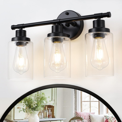 3-Light Black Bathroom Light Fixtures - Modern Bathroom Vanity Light Over Mirror Industrial Bath Wall Mounted Sconces Light with Clear Glass Shade Bath Wall Lighting for Bedroom Living Room Hallway 3-Light Black Bathroom Light Fixtures - Modern Bathroom Vanity Light Over Mirror Industrial Bath Wall Mounted Sconces Light with Clear Glass Shade Bath Wall Lighting for Bedroom Living Room Hallway