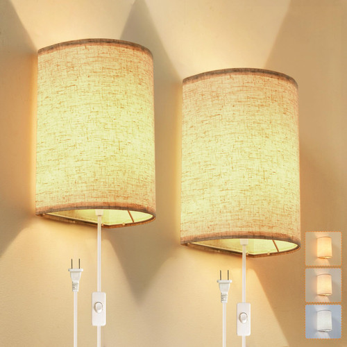 XIEYOR Plug in Wall Sconce, 3 Colors Wall Sconces Set of Two, Industrial Plug in Wall Light, Wall Sconce Lighting On/Off Switch Vintage Wall Lamp for Bedroom Living Room Hallway Porch XIEYOR Plug in Wall Sconce, 3 Colors Wall Sconces Set of Two, Industrial Plug in Wall Light, Wall Sconce Lighting On/Off Switch Vintage Wall Lamp for Bedroom Living Room Hallway Porch