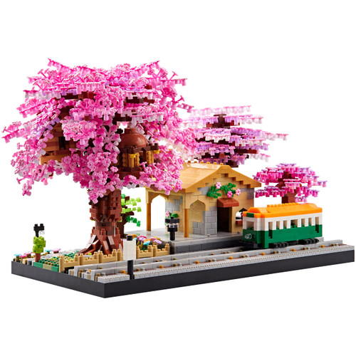 Architecture Japanese Cherry Blossom Tree Flowers Sets for Girls Sakura Tree House Micro Blocks Collectible Building Model Kit (with 2 figures) Mini Bricks Toys Gifts