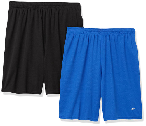 Amazon Essentials Men's Performance Tech Loose-Fit Shorts (Available in Big & Tall), Pack of 2, Black/Royal Blue, Large