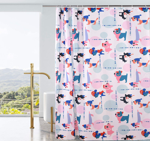 AO BLARE Cute Dog Shower Curtain Animal Cartoon Funny Puppy Cute Little Dog Pink Blue Polyester Fabric Bathroom Shower Curtain with Hooks 72 X 72 Inches AO BLARE Cute Dog Shower Curtain Animal Cartoon Funny Puppy Cute Little Dog Pink Blue Polyester Fabric Bathroom Shower Curtain with Hooks 72 X 72 Inches