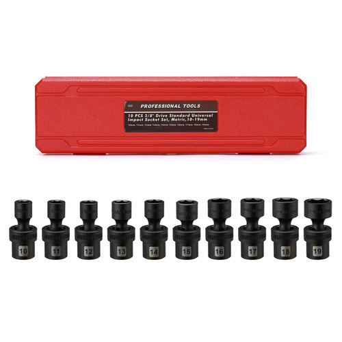 Mayouko 10 PCS 3/8" Drive Shallow Universal Impact Socket Set, 6 Point, Metric, 10-19mm