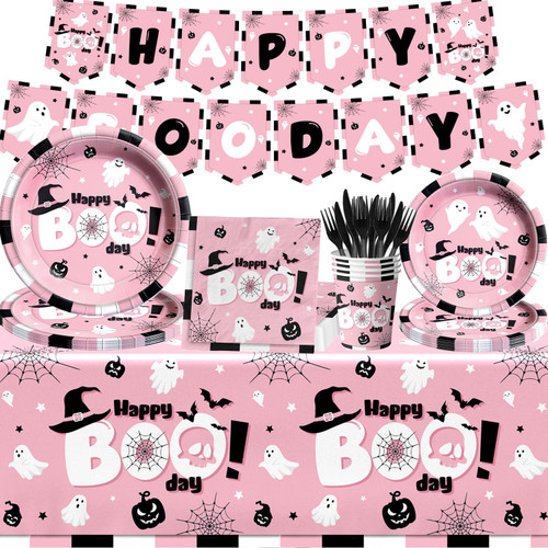 Happy Boo Day Tableware Set, 142Pcs Halloween Party Supplies Plates and Napkins, Cups, Banner, Happy Boo Day Themed Birthday Party Tablecloth for Halloween Party Decorations| Serve 20 Happy Boo Day Tableware Set, 142Pcs Halloween Party Supplies Plates and Napkins, Cups, Banner, Happy Boo Day Themed Birthday Party Tablecloth for Halloween Party Decorations| Serve 20