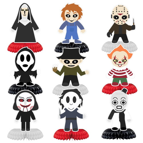 Horror Movie Honeycomb Centerpieces Halloween Party Decorations, Horror Movie Decor Table Centerpieces, Double Sided Halloween Table Toppers Horror Decor Birthday Party Decorations Centerpieces