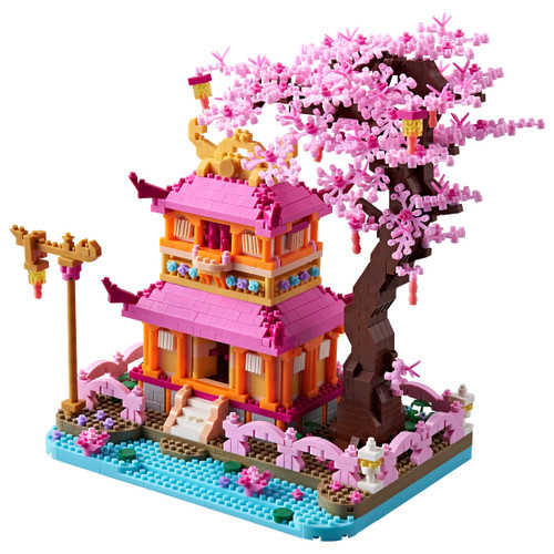 Japanese Architecture Cherry Blossom Bonsai Tree Building Flowers Sakura Tree House Model Sets 1810 PCS for Adults Micro Blocks Collectible Creative Gift for Teens Girls