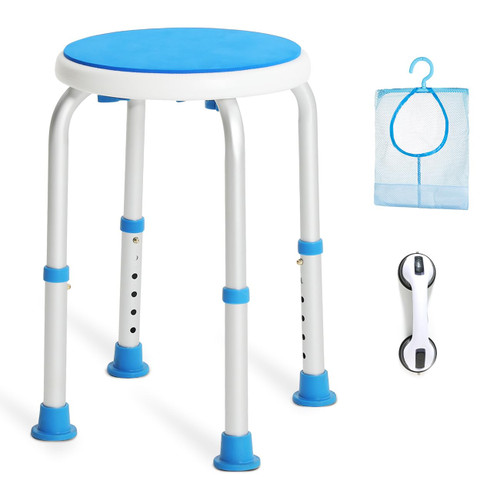 SOUHEILO Adjustable Shower Chair for Inside Shower, Round Padded Shower Stool for Inside Bathtub with Assist Grab Bar/Toiletry Bag, Tool-Free Assembly Shower Seat for Elderly/Seniors/Disabled/Pregnant