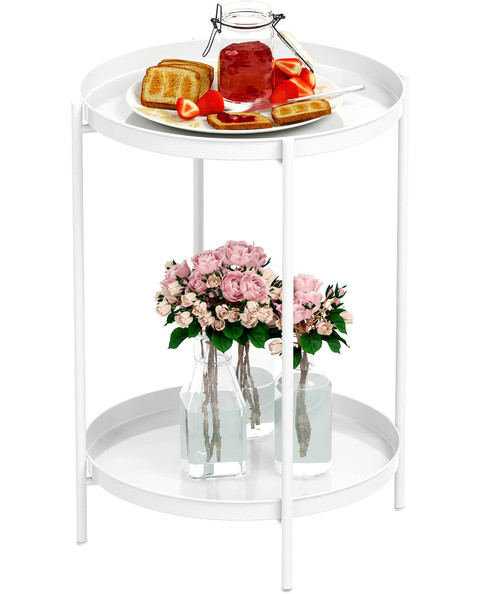 OVICAR Round Side Table - 2 Tiers End Table Metal Coffee Table Small Sofa Side Table Outdoor Indoor Accent Table Nightstand Waterproof Removable Tray Table for Living Room Bedroom Balcony White OVICAR Round Side Table - 2 Tiers End Table Metal Coffee Table Small Sofa Side Table Outdoor Indoor Accent Table Nightstand Waterproof Removable Tray Table for Living Room Bedroom Balcony White
