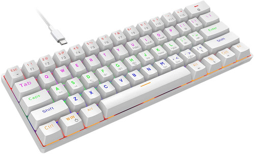 Snpurdiri Wired 60% Mechanical Gaming Keyboard, Blue Switch Anti-Ghosting 61 Key Keyboard with RGB Backlit and Double Foot, Ultra-Compact White