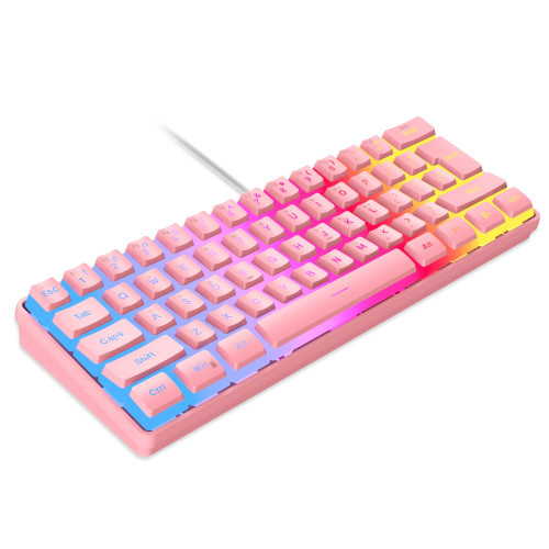 DGG 60% Wired Gaming Keyboard, Pudding Keycaps with Translucent Layer, RGB Backlit Ultra-Compact Small Keyboard, Waterproof Mini Compact 61 Keys Keyboard for PC/Mac Gamer, Typist, Travel, Pink