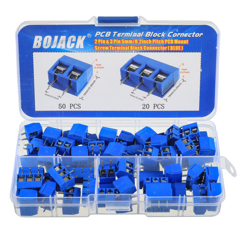 BOJACK Blue 5MM 2-Pin & 3-Pin Pitch PCB Mount Screw Terminal Block Connector for Arduino and Home Electronics Projects(70pcs)