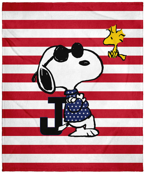 INTIMO Peanuts Joe Cool Snoopy Woodstock Flag Plush Fleece Throw Blanket Wall Scroll