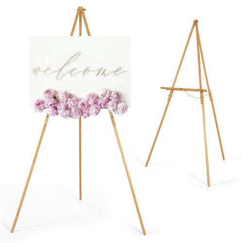 VISWIN Easels for Signs with Tray & Support Chain, 63" Easel Stand for Wedding Signs & Painting, Wooden Tripod Art Easel for Display, Foldable Painting Easel for Welcome Sign, Poster, Canvas - Natural