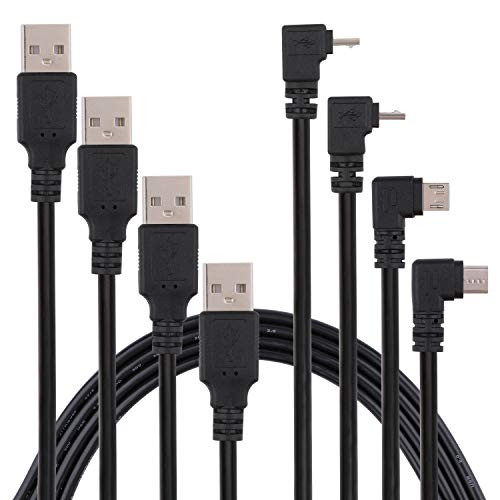 Right-Angle USB Cable, Yeeco 4 Micro USB Right Angle Cable USB 2.0 Male to Micro USB Male 90 Degree Micro USB Cable Fast Speed Sync Data Charging Cord Smartphone PC Laptop Kindle, Pack of 4