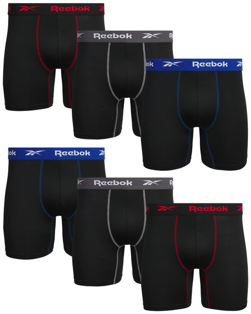 Reebok Men's Underwear - Active Performance Boxer Briefs (6 Pack), Size Large, Black Contrast