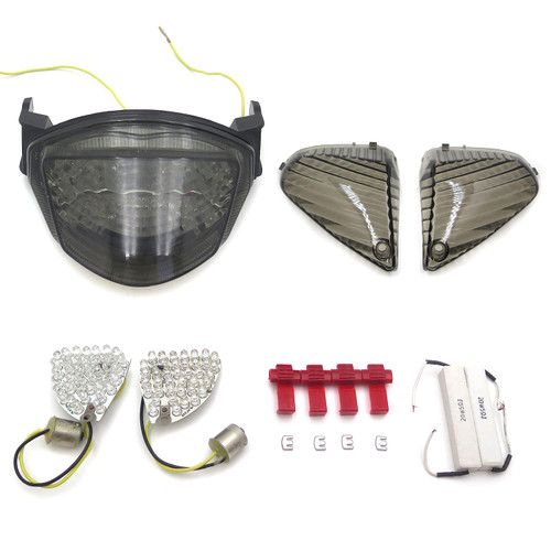 HTTMT - For 2005 2006 Suzuki GSXR 1000 GSX-R1000 Smoke LED Turn Signal Tail lights lens [P/N: MT196+181-SM]