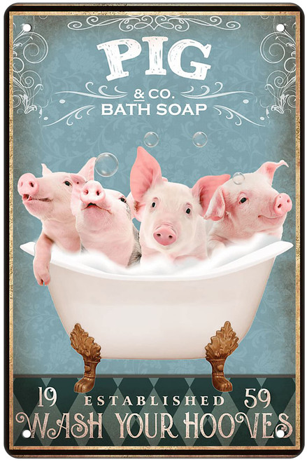 Funny Pig Decor Bathroom Decor Bathtub Decor Pig Accessories Farm Decor Pig Signs Wall Art Poster Retro Poster Bar Home Bathroom Wall Decoration Sign 8x12 Inch