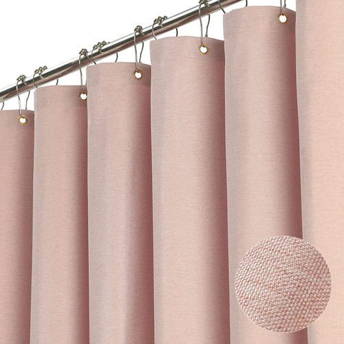 BTTN Blush Fabric Shower Curtain - Linen Textured Weighted Cloth Shower Curtain Set with 12 Plastic Hooks, Rust Resistant, Machine Washable, Hotel Spa Luxury, Neutral Bath Curtains for Bathroom, 72x72