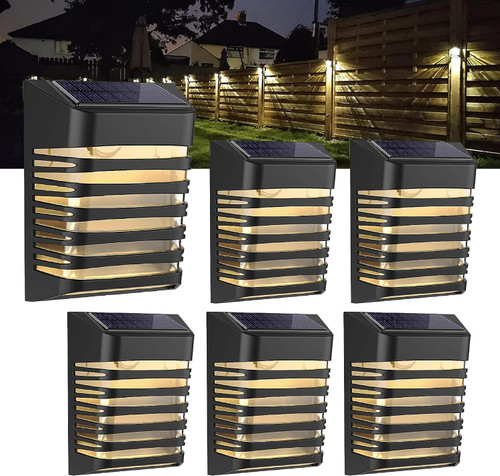 Outdoor Solar Lights, 6 Pack Solar Deck Lights, Solar Fence Lights 2 Mode, Solar Powered Outdoor Lights, IP65 Waterproof Outside Lights for Garden Backyard Patio Yard Fence Post Stair Step Wall,Black