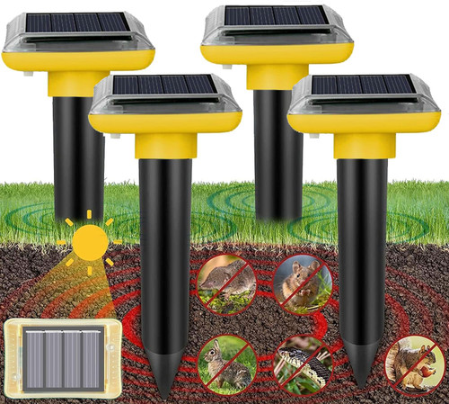 Mole Repellent Solar Powered 4 Pack, Repellent Ultrasonic Solar Powered, Snake Vole Repellent Outdoor, Gopher Repellent for Lawn Garden Waterproof