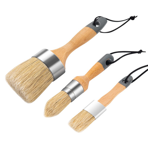 Mister Rui Chalk and Wax Paint Brush 3pcs, Chalk Paint Brushes for Furniture, Wax Brushes for Chalk Paint/Milk Paint/Waxing. Natural Bristles Wax Paint Brushes, No Shedding