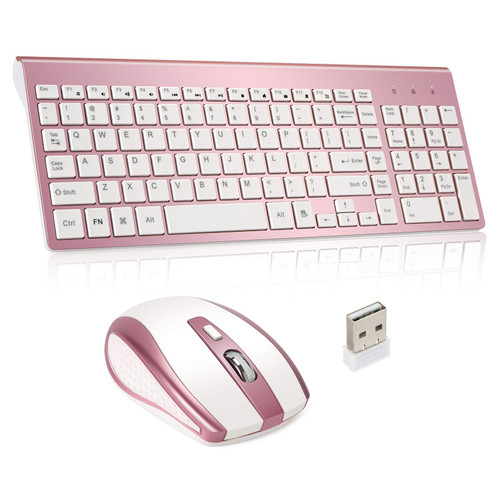 Wireless Keyboard and Mouse, Full-Size USB Plug-and-Play, Quiet and Compact, Compatible with Mac Computers, laptops, Tablets, Windows, Rose Gold