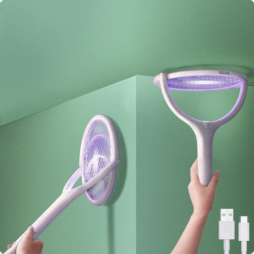 Rotating Head Rechargeable Electric Fly Swatter Electric Fly Swatter Racket Bug Zapper Racket Mosquito Zapper Indoor Bug Zapper Indoor Fruit Fly Zapper Racket Spider Killer Gnat Trap Wasp Catcher