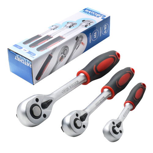 Der Erwachte 3-Piece Ratchet Set, 1/4", 3/8", 1/2" Drive Ratchet Handle, 72-Tooth, Quick-release Reversible?Drive Ratchet Socket Wrench?Chrome Vanadium Steel Made