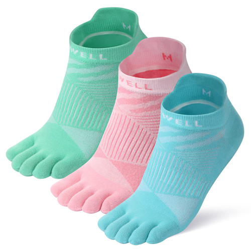 VWELL Toe Socks Women, Coolmax Colorful Five Finger Socks Athletic Ankle Socks with Toe 3Pairs