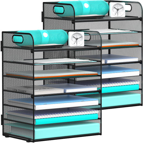 Delifox 2 Pack 7-Tier Paper Letter Tray Organizer for Desk, Mesh File Holder Organization Document Storage for School Office Home