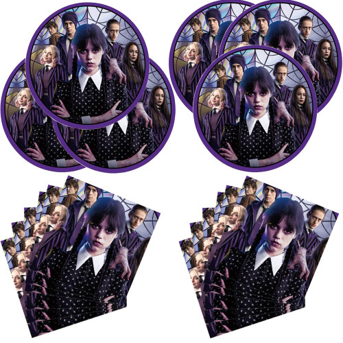 40pcs Wednesday Addams Party Decorations, Wednesday Addams party tableware set for Wednesday Addams Birthday party Decorations