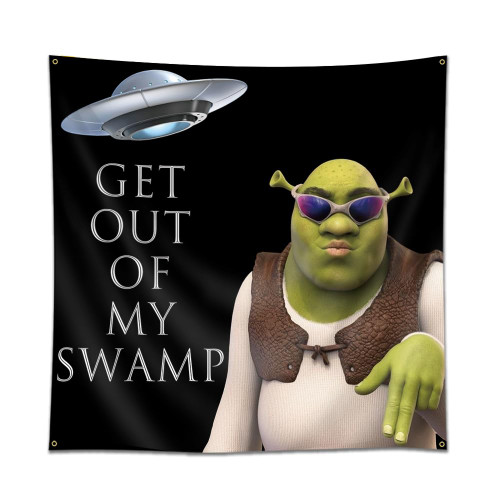 AJILUYA Shrek Flag Get Out of My Swamp Meme Tapestry 4x4 Feet Funny Tapestry For Bedroom Living Room College Dorm Wall Decor
