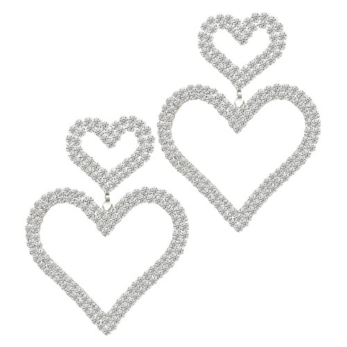 Heart Earrings for Women Silver Heart Dangle Earrings with Diamond Statement Rhinestone Heart Shaped Earrings Big Dangling Earrings for Women Girls Fashion Trendy Y2K Jewelry