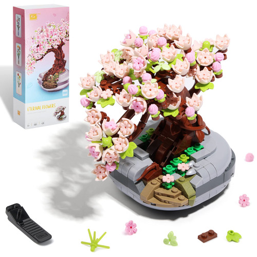 IQBOX Mini Bricks Bonsai Tree 426 Pcs, Cherry Blossom Flower Toys, Sakura Model STEM Building Set, DIY Color-Changing Blocks, Creative Gifts for Kids and Adult Back to School, Birthday, Christmas