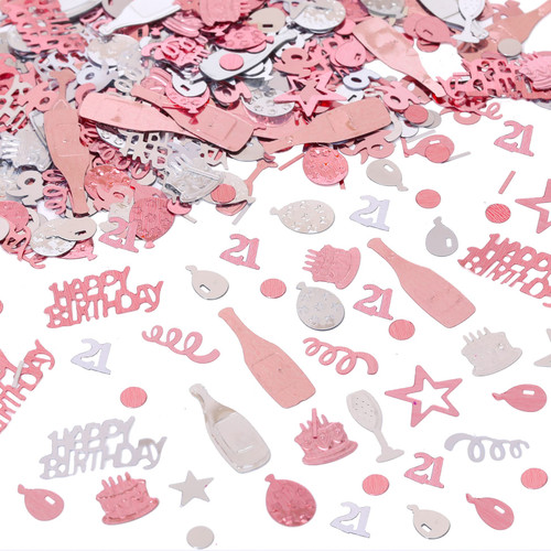 21th Birthday Confetti Rose Gold Number 21 Happy Birthday Party Confetti Metallic Foil Balloon Star Birthday Cake Table Scatter Confetti for 21 Birthday Party Anniversary Celebration Decorations