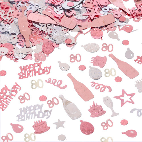 80th Birthday Confetti Rose Gold Number 80 Happy Birthday Party Confetti Metallic Foil Balloon Star Birthday Cake Table Scatter Confetti for 80 Birthday Party Anniversary Celebration Decorations (80th)