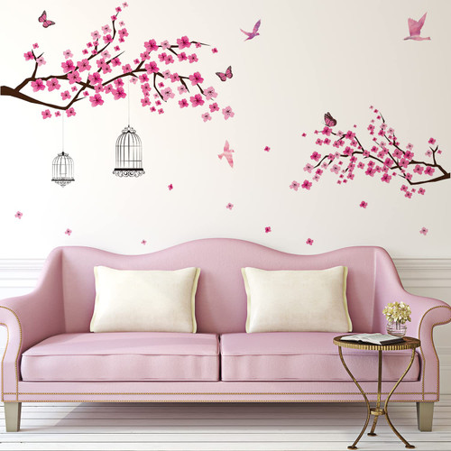 Cherry Blossom Flower Wall Decals Peel and Stick, Peach Floral Wall Stickers Murals, Removale Wall Decor Art for Girls Bedroom Living Room Office Wall Decorations Home Decor, Pink Flowers Cherry Blossom Flower Wall Decals Peel and Stick, Peach Floral Wall Stickers Murals, Removale Wall Decor Art for Girls Bedroom Living Room Office Wall Decorations Home Decor, Pink Flowers