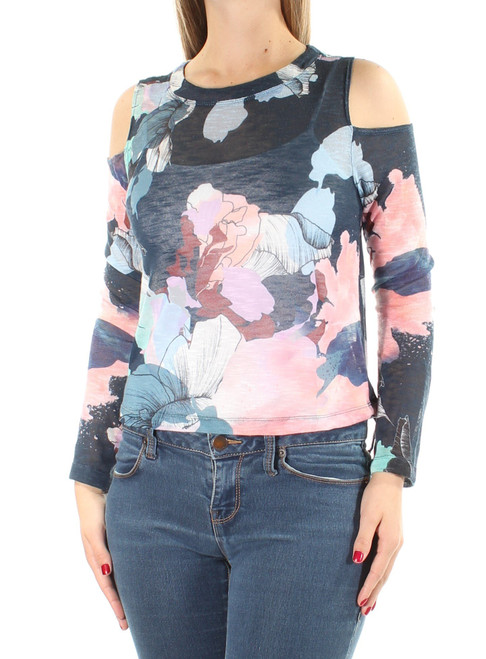 Bar III Womens Long Sleeve Print Pullover Blouse, Blue, X-Small