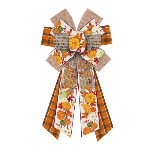 Large Fall Wreath Bows Thanksgiving Fall Bows for Wreath Brown Pumpkin Buffalo Plaid Burlap Decor Bows for Thanksgiving Fall Autumn Front Door Indoor Outdoor Tree Topper Wreath Decoration Supplies