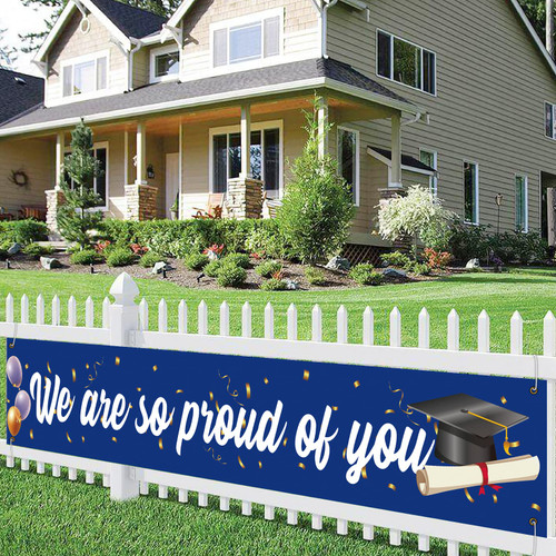 Blue White We Are So Proud of You Banner- 2022 Graduation Party Yard Sign,Congrats Grad Party Decorations, Graduate Outdoor Indoor Decor,9.8X1.6 Ft
