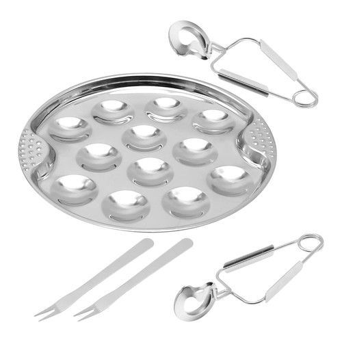 UOIENRT 5 Pcs Escargot Dish Set, Stainless Steel Snail Escargot Plate 12 Holes with Escargot Tong and Escargot Fork for Kitchen Restaurant UOIENRT 5 Pcs Escargot Dish Set, Stainless Steel Snail Escargot Plate 12 Holes with Escargot Tong and Escargot Fork for Kitchen Restaurant